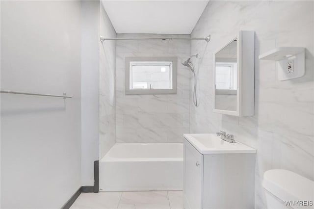 111 Roesch Ave, Buffalo, NY 14207 - full bath with toilet, marble finish floors, vanity, and tub / shower combination
