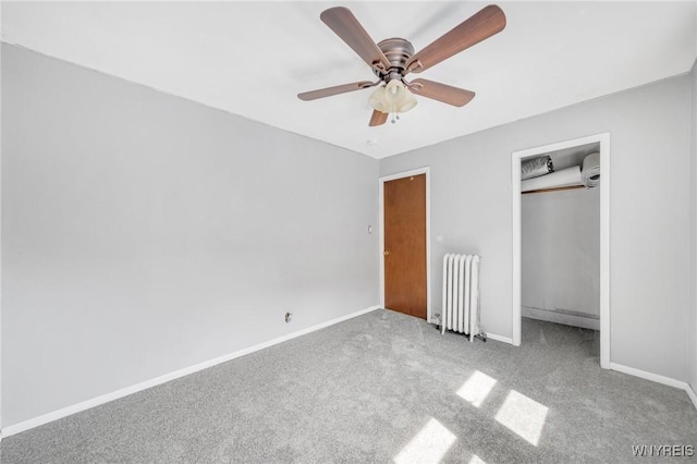 111 Roesch Ave, Buffalo, NY 14207 - unfurnished bedroom featuring radiator heating unit, carpet floors, baseboards, and a ceiling fan