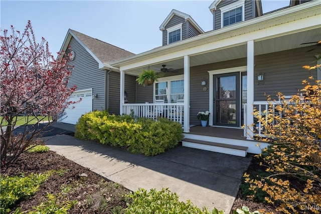 210 Funnycide Dr, Hounsfield, NY 13685 - entrance to property with a porch, a ceiling fan, and a garage