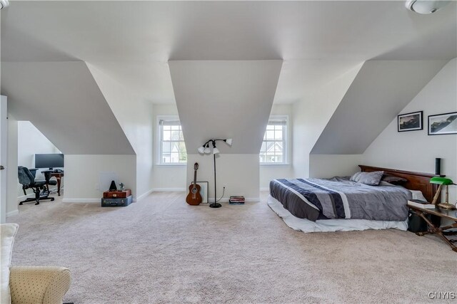 210 Funnycide Dr, Hounsfield, NY 13685 - carpeted bedroom featuring lofted ceiling, a desk, and baseboards