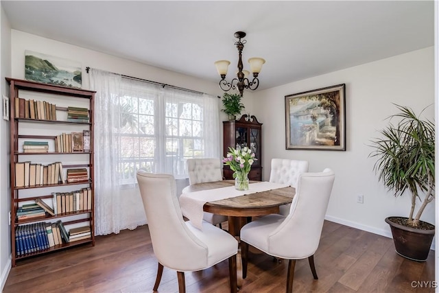 210 Funnycide Dr, Hounsfield, NY 13685 - dining area featuring a chandelier, dark wood-style floors, and baseboards