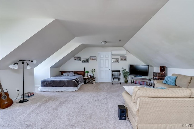 210 Funnycide Dr, Hounsfield, NY 13685 - bedroom featuring a wall unit AC, carpet floors, and vaulted ceiling