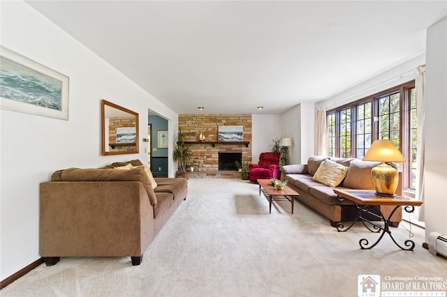 24 Castile Dr, Pomfret, NY 14063 - living area featuring carpet flooring, a fireplace, and baseboards