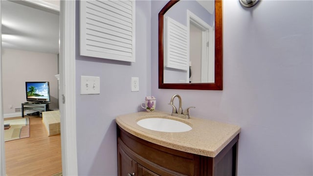 bathroom with wood finished floors and vanity