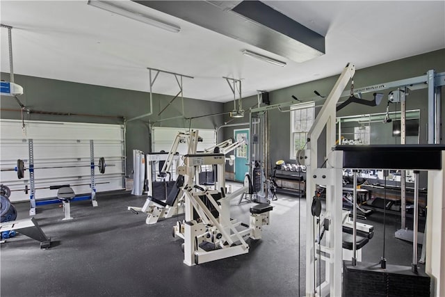 gym with a garage