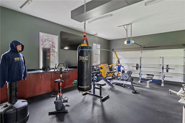 gym featuring a garage