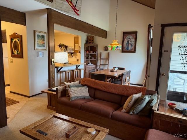 2128 Beta Dr Unit 21E, Virgil, NY 13045 - living area with light colored carpet and lofted ceiling