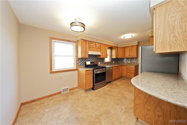 41 Della Dr, Lackawanna, NY 14218 - kitchen featuring stainless steel appliances, light countertops, a sink, and decorative backsplash