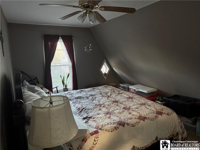 214 Hazzard St, Jamestown, NY 14701 - bedroom with ceiling fan and vaulted ceiling