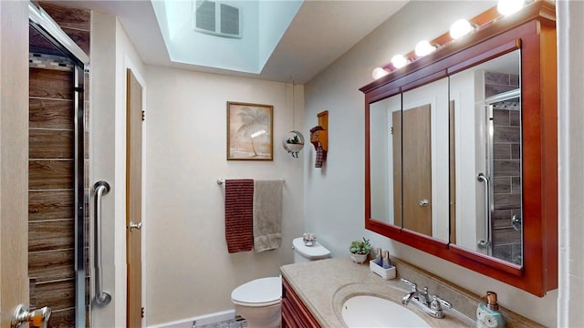 6 Club View Dr, Bath, NY 14810 - full bath with toilet, vanity, an enclosed shower, and baseboards