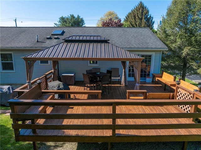 6 Club View Dr, Bath, NY 14810 - rear view of property with outdoor dining space, a shingled roof, and a deck