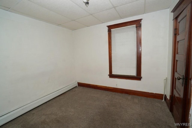 54 Pine Ridge Rd, Cheektowaga, NY 14211 - carpeted empty room with baseboard heating, a drop ceiling, and baseboards