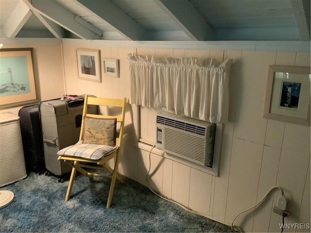 13202 Park Rd, Carlton, NY 14571 - living area featuring beamed ceiling and carpet