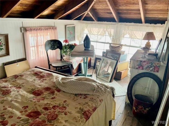 13202 Park Rd, Carlton, NY 14571 - bedroom with wooden ceiling, multiple windows, and hardwood / wood-style floors