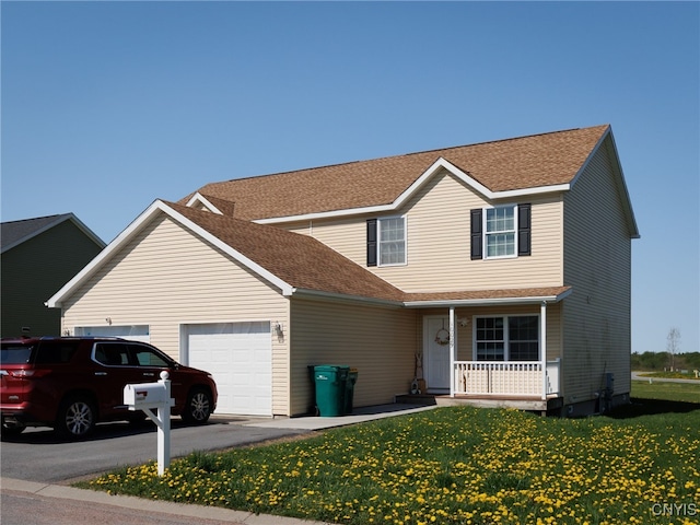 10029-10033 Ash St, Pamelia, NY 13601 - traditional home with a porch, an attached garage, a front lawn, and a shingled roof