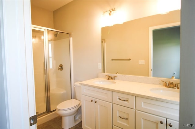 522 Chenango Hill Dr, Hamilton, NY 13346 - bathroom featuring a stall shower, toilet, double vanity, and tile patterned floors