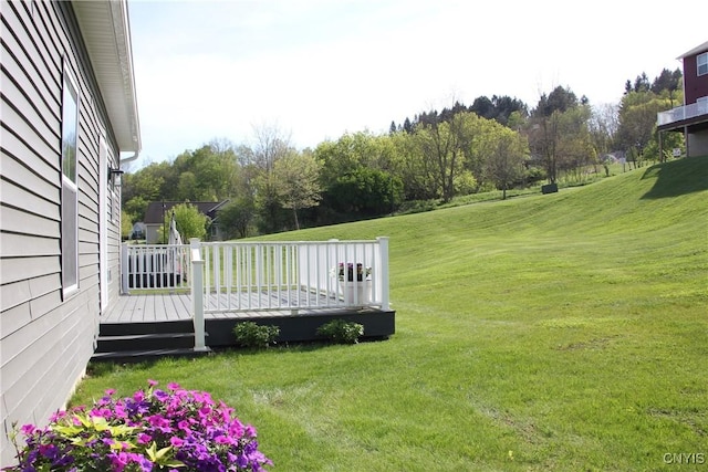 522 Chenango Hill Dr, Hamilton, NY 13346 - view of green lawn with a deck and view of scattered trees
