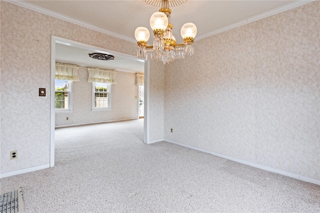 187 Clark St, Canandaigua-City, NY 14424 - carpeted spare room with ornamental molding, a chandelier, and baseboards