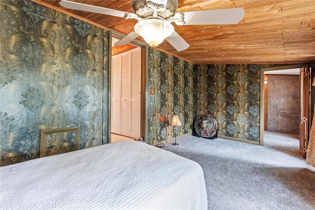 187 Clark St, Canandaigua-City, NY 14424 - unfurnished bedroom with wooden ceiling, carpet floors, and ceiling fan