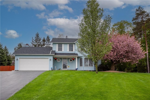 traditional-style home with asphalt driveway and an attached garage