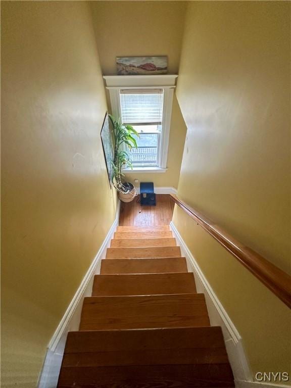 923 Teall Ave, Syracuse, NY 13206 - staircase with wood finished floors and baseboards