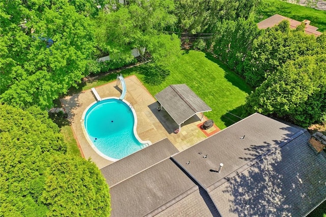 bird's eye view of a pool