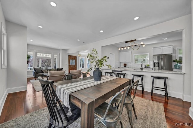 656 Auburn Ave, Buffalo, NY 14222 - dining space featuring plenty of natural light, baseboards, dark wood-style floors, and recessed lighting