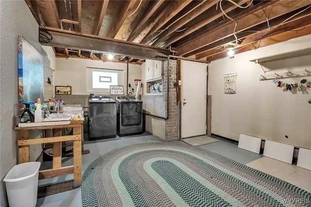 below grade area with independent washer and dryer