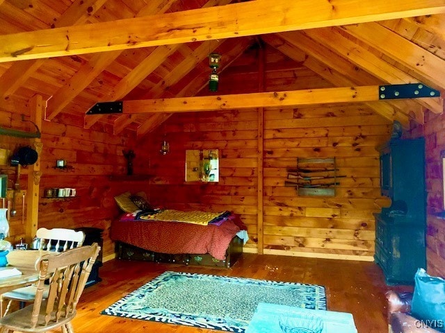 345 Orton Rd, Sandy Creek, NY 13142 - bedroom featuring wood-type flooring, wood ceiling, and wooden walls