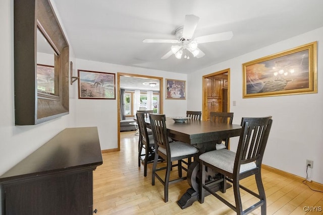 108 Pineledge Rd, Camillus, NY 13031 - dining room featuring light wood finished floors, ceiling fan, and baseboards