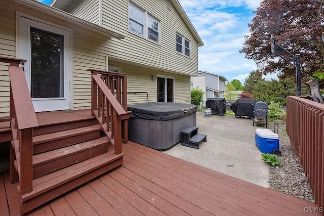 108 Pineledge Rd, Camillus, NY 13031 - wooden deck with a hot tub and a patio area