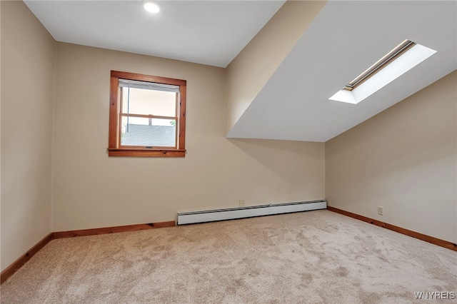 9466 Ridge Rd, Hartland, NY 14105 - additional living space featuring a baseboard radiator, a skylight, carpet, baseboards, and recessed lighting