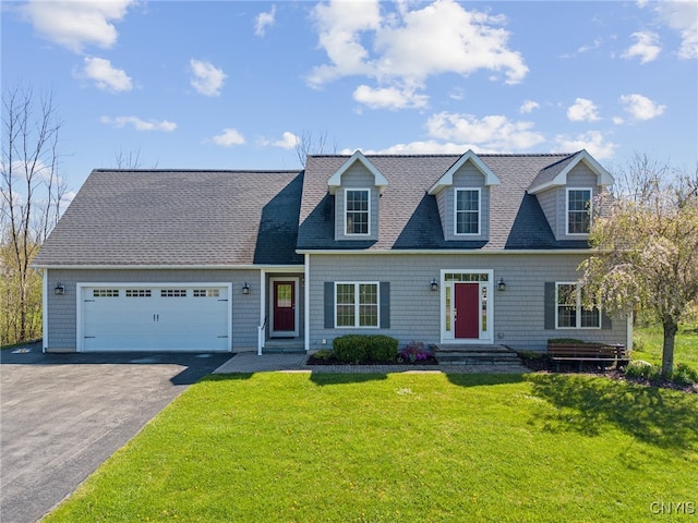 3543 Lost Hollow Rd, Skaneateles, NY 13152 - new england style home with driveway, an attached garage, a front lawn, and roof with shingles