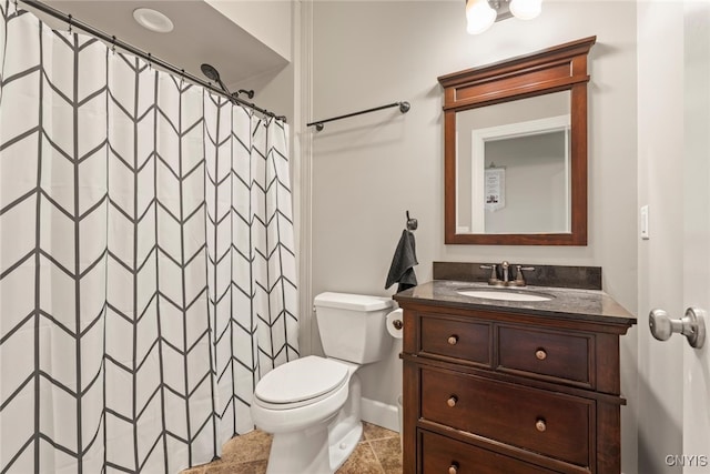 3543 Lost Hollow Rd, Skaneateles, NY 13152 - full bathroom with vanity, toilet, curtained shower, baseboards, and tile patterned flooring