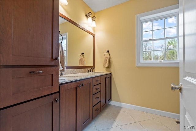 3543 Lost Hollow Rd, Skaneateles, NY 13152 - bathroom with double vanity, baseboards, and tile patterned floors