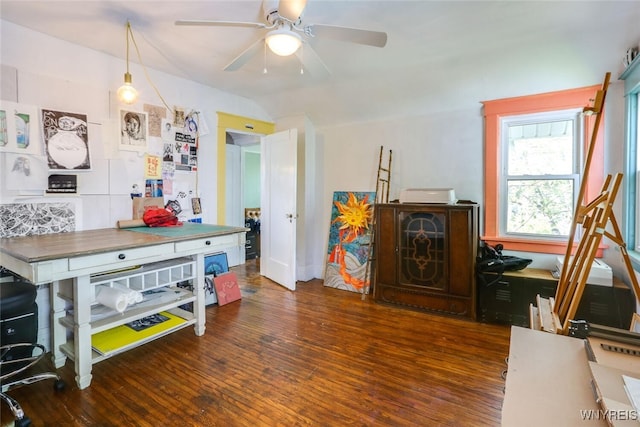 82 Radcliffe Rd, Buffalo, NY 14214 - home office with wood finished floors and a ceiling fan
