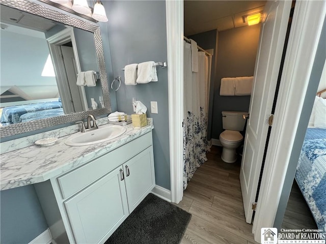 1 Pratt Ave Unit 407, Chautauqua, NY 14722 - ensuite bathroom with wood finished floors, vanity, baseboards, and toilet