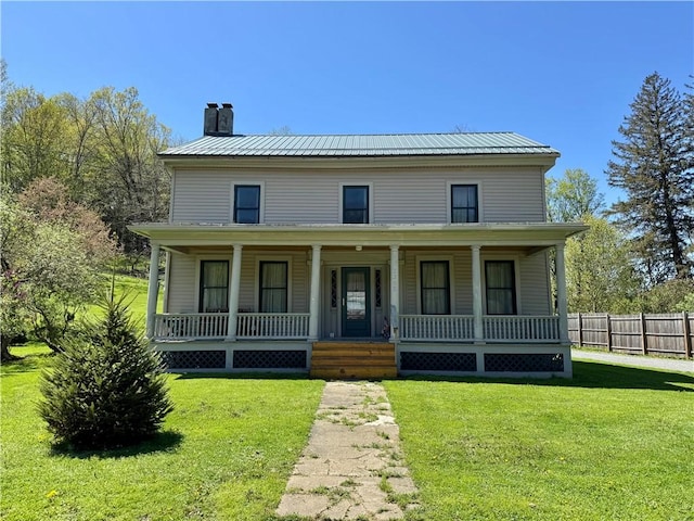 2395 State Highway 205, Laurens, NY 13810 - view of front of property featuring a chimney, covered porch, and metal roof