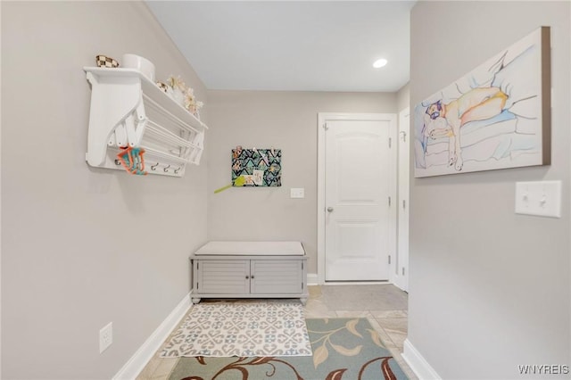 6811 Rivera Way, Clarence, NY 14051 - mudroom with baseboards, recessed lighting, and light tile patterned floors