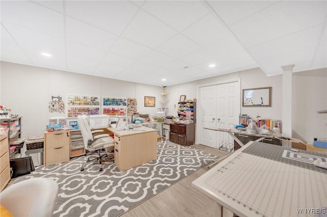 6811 Rivera Way, Clarence, NY 14051 - office area with light wood-style floors, a drop ceiling, and recessed lighting
