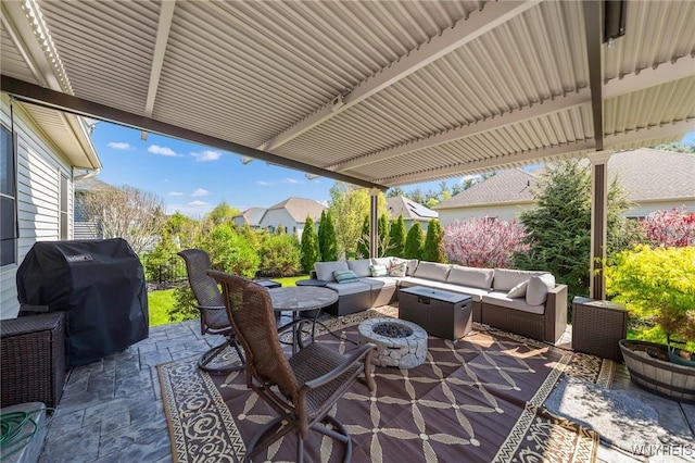 6811 Rivera Way, Clarence, NY 14051 - view of patio / terrace featuring an outdoor living space with a fire pit and a grill