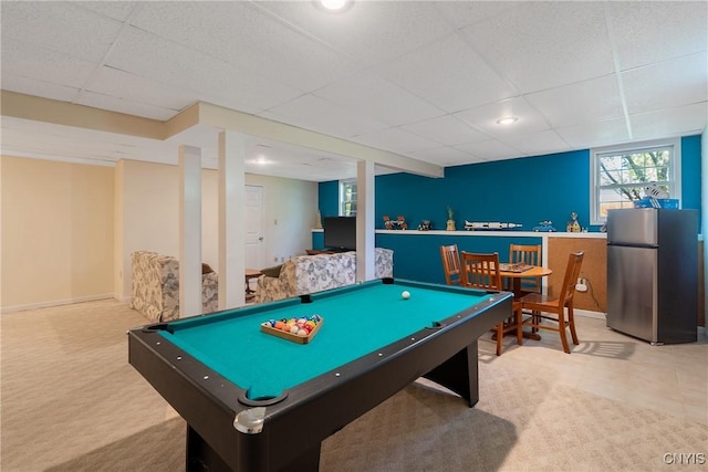 4268 Colorado Run, Onondaga, NY 13215 - rec room featuring a paneled ceiling, billiards, baseboards, carpet flooring, and recessed lighting