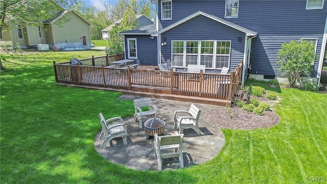 4268 Colorado Run, Onondaga, NY 13215 - rear view of property featuring an outdoor fire pit, a patio area, a yard, and a deck