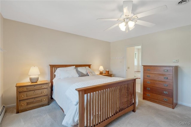 4268 Colorado Run, Onondaga, NY 13215 - bedroom featuring light carpet, baseboard heating, baseboards, and a ceiling fan