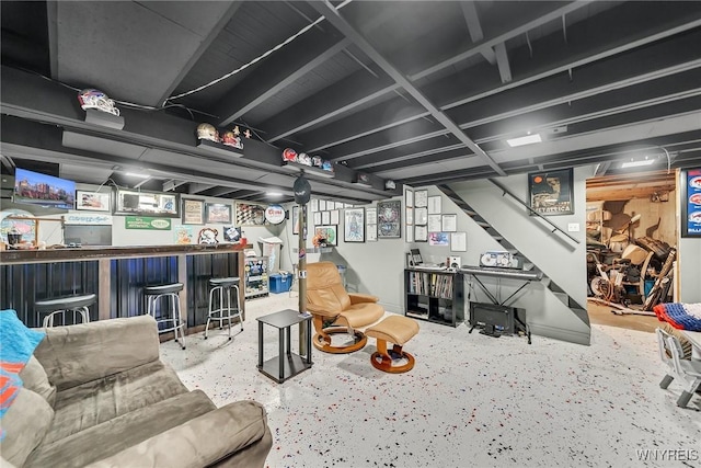 11965 Clinton St, Marilla, NY 14004 - finished basement with a bar and stairs