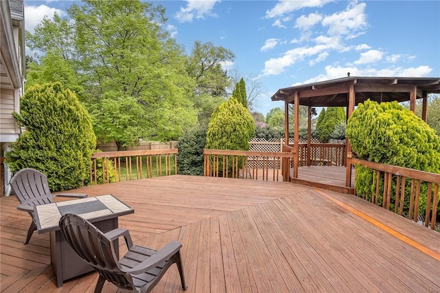 wooden terrace featuring fence