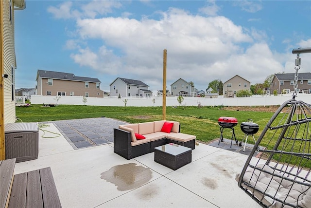 view of patio featuring a residential view and outdoor lounge area