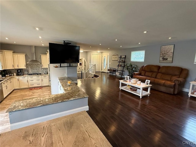 1404 Riverbend Dr, Lysander, NY 13027 - living room featuring light wood finished floors, stairs, recessed lighting, and baseboards