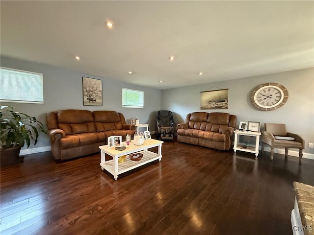 1404 Riverbend Dr, Lysander, NY 13027 - living room with dark wood finished floors, recessed lighting, and baseboards