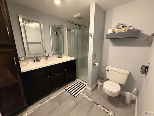 1404 Riverbend Dr, Lysander, NY 13027 - bathroom featuring toilet, a stall shower, double vanity, and tile patterned floors